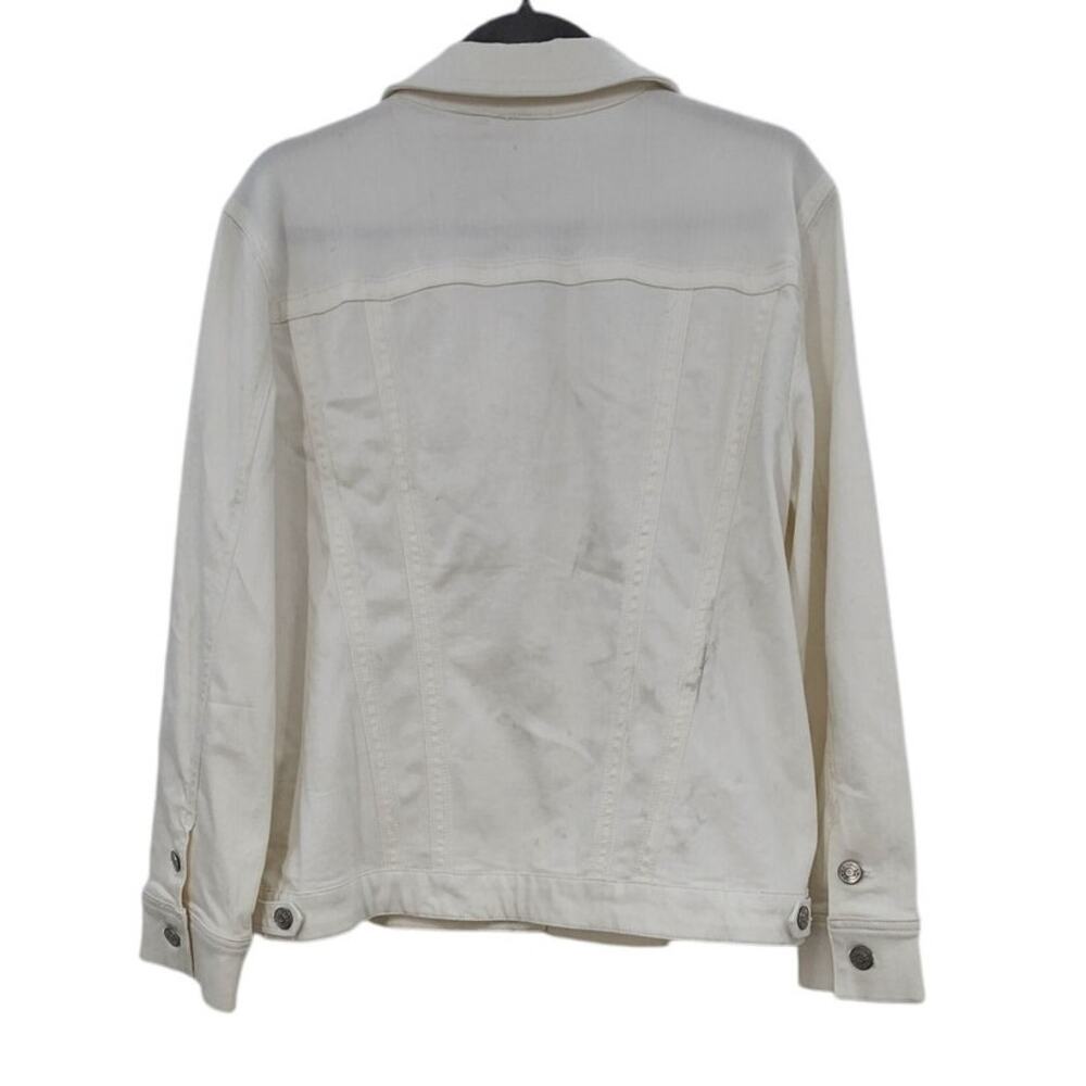 New NWT Chico's Denim No Stain Alabaster White‎ Strech Jacket Size 3 P 16/18 P - Picture 2 of 11